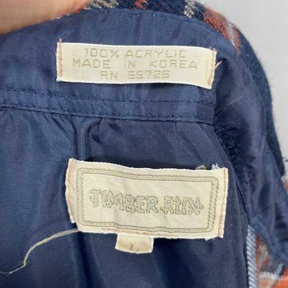 Vintage Plaid Shirt Shacket Men Large Long Sleeve Pockets Acrylic Button-Up Navy - Picture 7 of 14